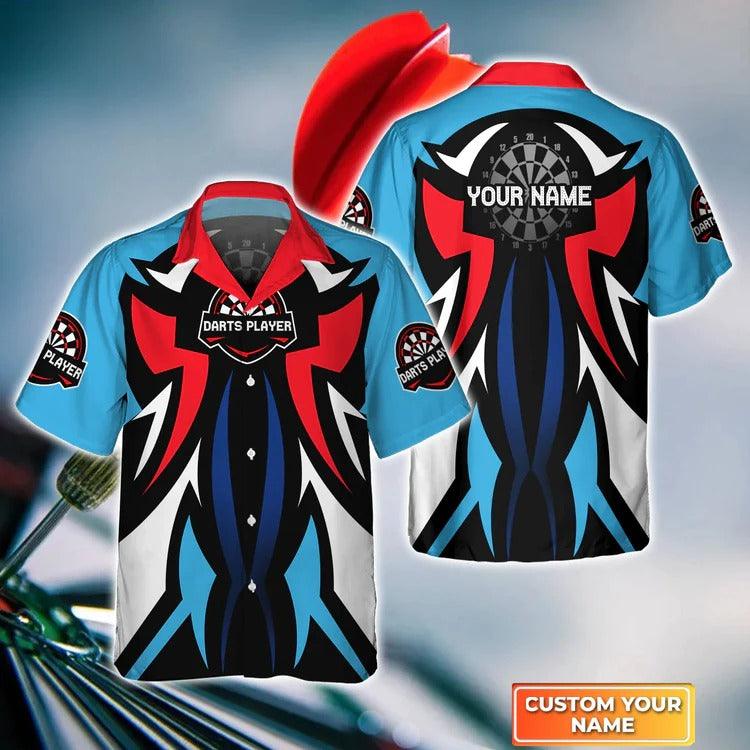 Customized Name Darts Hawaiian Shirt, Dartboard And Arrow Blue, Personalized Name Hawaiian Shirt For Men - Perfect Gift For Darts Lovers, Darts Players - Amzanimalsgift