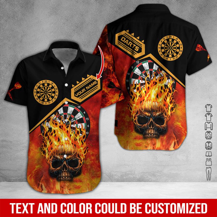 Customized Name Darts Hawaiian Shirt, Skull Flame Personalized Darts Hawaiian Shirts - Gift For Darts Lovers, Darts Players Uniforms - Amzanimalsgift