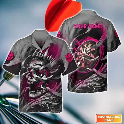 Customized Name Darts Hawaiian Shirts, Pink Skull Dartboard Personalized Name Darts Aloha Shirts For Men - Gift For Darts Lovers, Darts Team Players - Amzanimalsgift