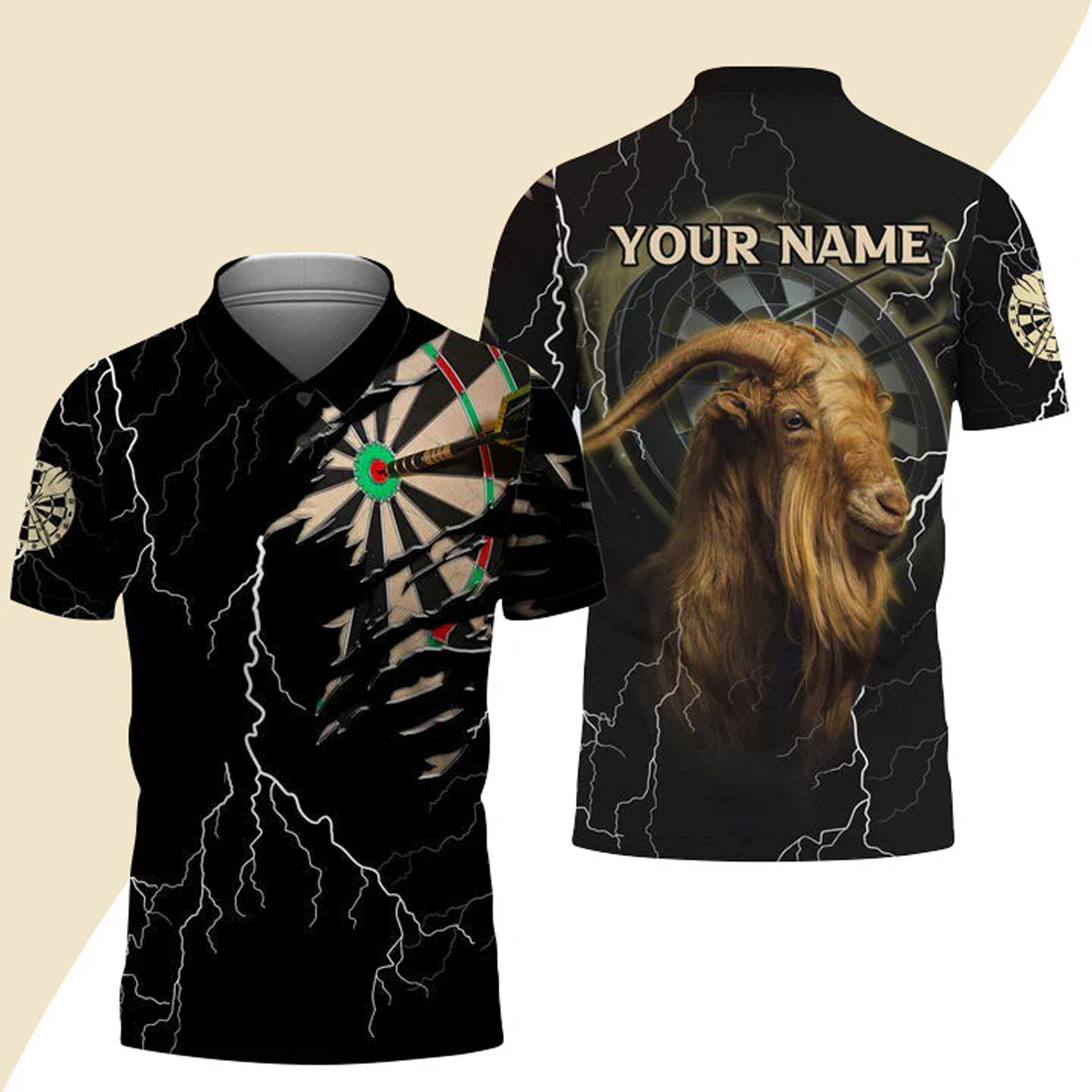 Customized Name Darts Men Polo Shirt, Bullseye Dartboard Personalized Goat And Darts Polo Shirt - Gift For Darts Players, Darts Lovers