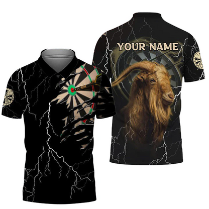 Customized Name Darts Men Polo Shirt, Bullseye Dartboard Personalized Goat And Darts Polo Shirt - Gift For Darts Players, Darts Lovers