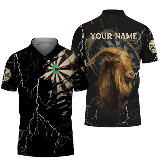 Customized Name Darts Men Polo Shirt, Bullseye Dartboard Personalized Goat And Darts Polo Shirt - Gift For Darts Players, Darts Lovers