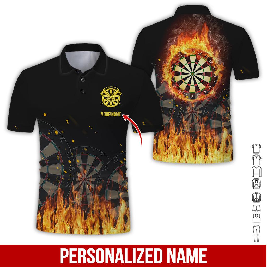 Customized Name Darts Polo Shirt, Dartboard In Flame Personalized Darts Uniforms Polo Shirt For Men - Perfect Gift For Darts Lovers, Darts Team Players - Amzanimalsgift