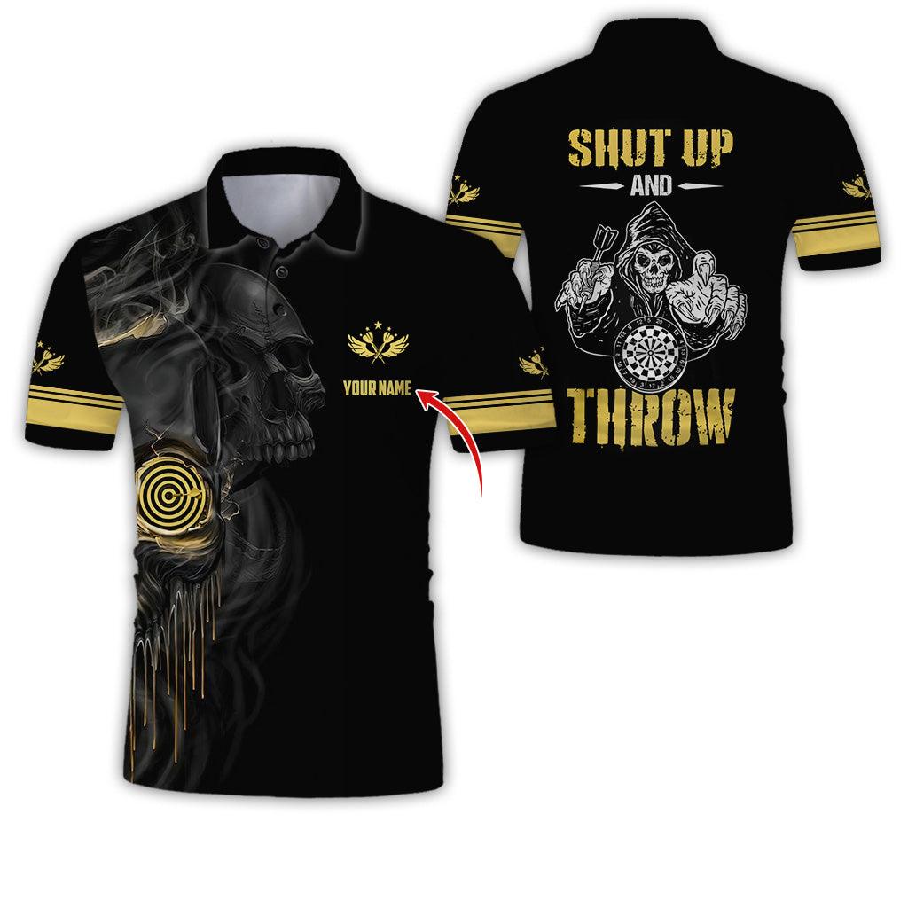 Customized Name Darts Polo Shirt, Death Shut Up And Throw Personalized Darts Uniforms Polo Shirt For Men - Perfect Gift For Darts Lovers, Darts Team Players - Amzanimalsgift