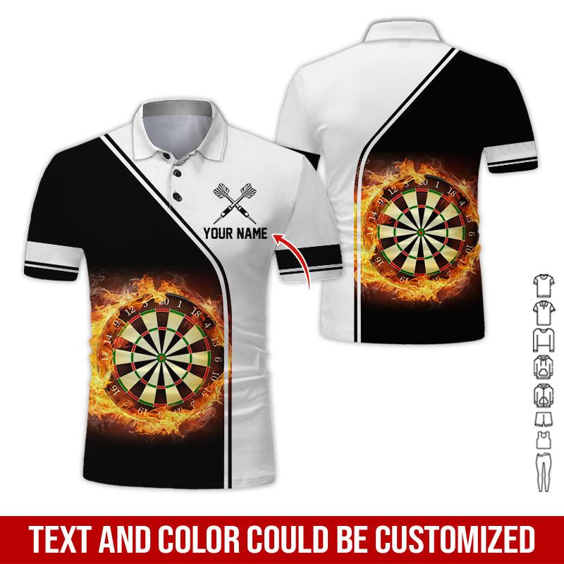 Customized Name Darts Polo Shirt, Personalized Name Dartboard Flame Polo Shirt For Men - Perfect Gift For Darts Lovers, Darts Players - Amzanimalsgift