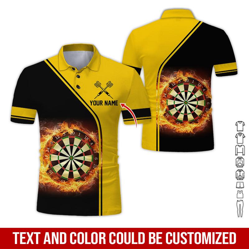 Customized Name Darts Polo Shirt, Personalized Name Dartboard Flame Polo Shirt For Men - Perfect Gift For Darts Lovers, Darts Players - Amzanimalsgift