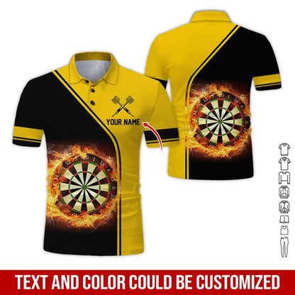 Customized Name Darts Polo Shirt, Personalized Name Dartboard Flame Polo Shirt For Men - Perfect Gift For Darts Lovers, Darts Players - Amzanimalsgift