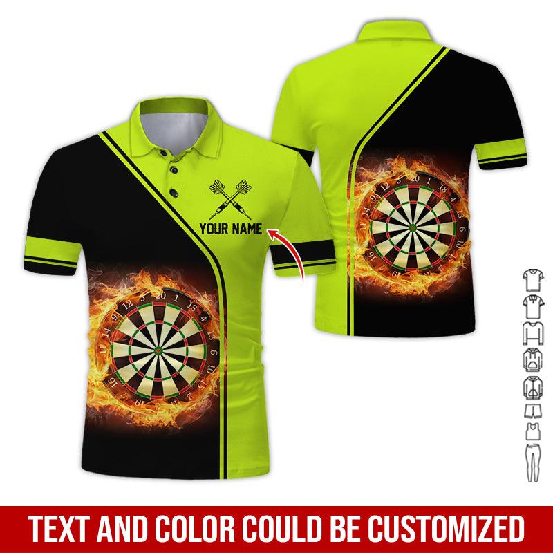 Customized Name Darts Polo Shirt, Personalized Name Dartboard Flame Polo Shirt For Men - Perfect Gift For Darts Lovers, Darts Players - Amzanimalsgift
