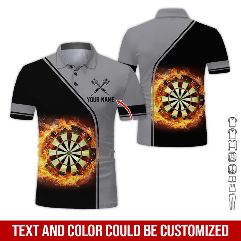 Customized Name Darts Polo Shirt, Personalized Name Dartboard Flame Polo Shirt For Men - Perfect Gift For Darts Lovers, Darts Players - Amzanimalsgift