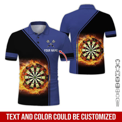 Customized Name Darts Polo Shirt, Personalized Name Dartboard Flame Polo Shirt For Men - Perfect Gift For Darts Lovers, Darts Players - Amzanimalsgift