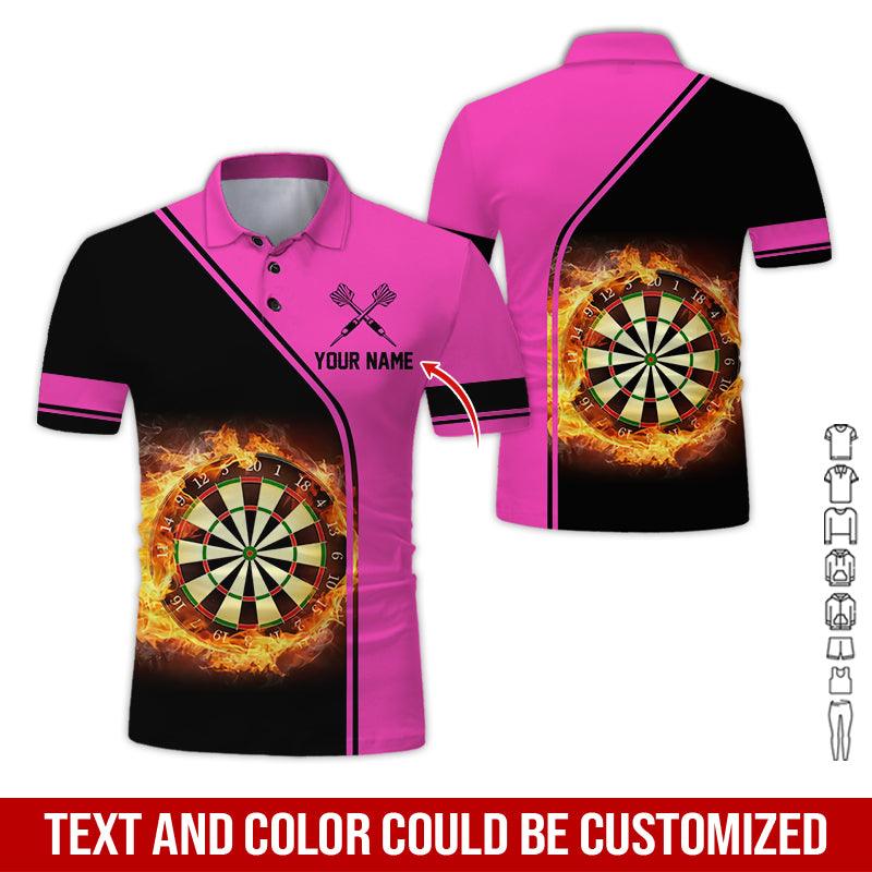 Customized Name Darts Polo Shirt, Personalized Name Dartboard Flame Polo Shirt For Men - Perfect Gift For Darts Lovers, Darts Players - Amzanimalsgift