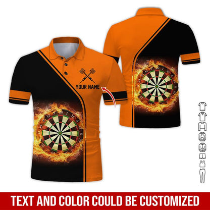 Customized Name Darts Polo Shirt, Personalized Name Dartboard Flame Polo Shirt For Men - Perfect Gift For Darts Lovers, Darts Players - Amzanimalsgift