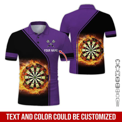 Customized Name Darts Polo Shirt, Personalized Name Dartboard Flame Polo Shirt For Men - Perfect Gift For Darts Lovers, Darts Players - Amzanimalsgift