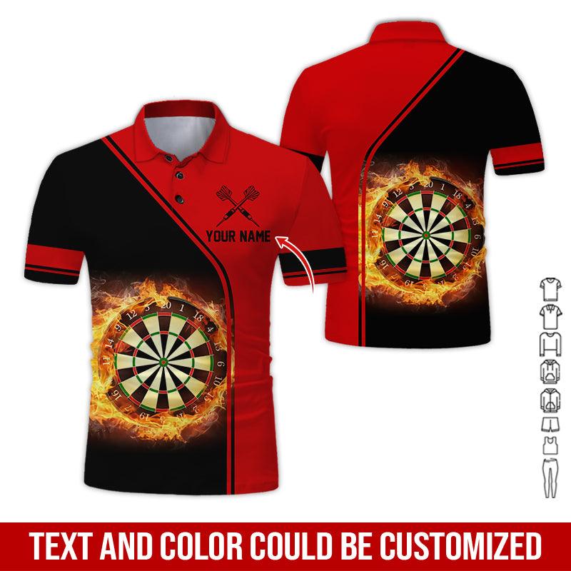 Customized Name Darts Polo Shirt, Personalized Name Dartboard Flame Polo Shirt For Men - Perfect Gift For Darts Lovers, Darts Players - Amzanimalsgift