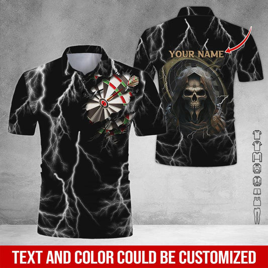 Customized Name Darts Polo Shirt, Personalized Name Darts And Grim Reaper Polo Shirt For Men - Perfect Gift For Darts Lovers, Darts Players - Amzanimalsgift