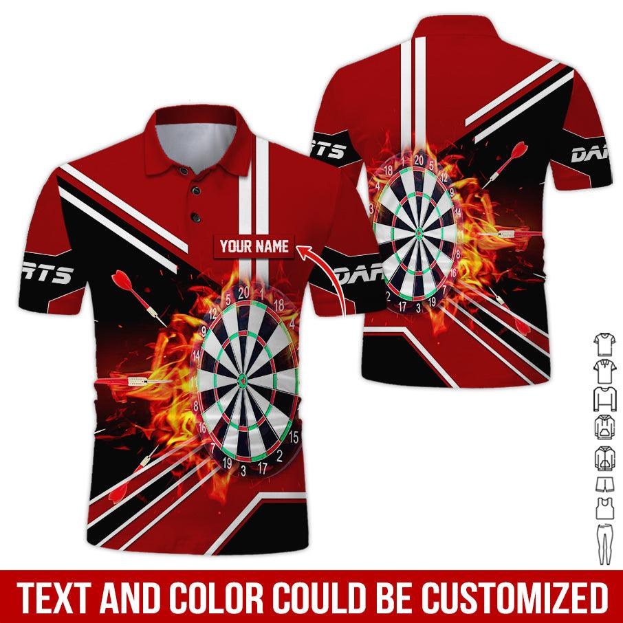Customized Name Darts Polo Shirt, Personalized Name Darts Board Flame Polo Shirt For Men - Perfect Gift For Darts Lovers, Darts Players - Amzanimalsgift