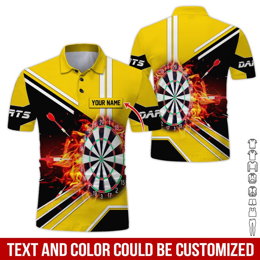 Customized Name Darts Polo Shirt, Personalized Name Darts Board Flame Polo Shirt For Men - Perfect Gift For Darts Lovers, Darts Players - Amzanimalsgift