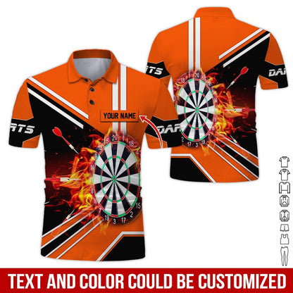 Customized Name Darts Polo Shirt, Personalized Name Darts Board Flame Polo Shirt For Men - Perfect Gift For Darts Lovers, Darts Players - Amzanimalsgift