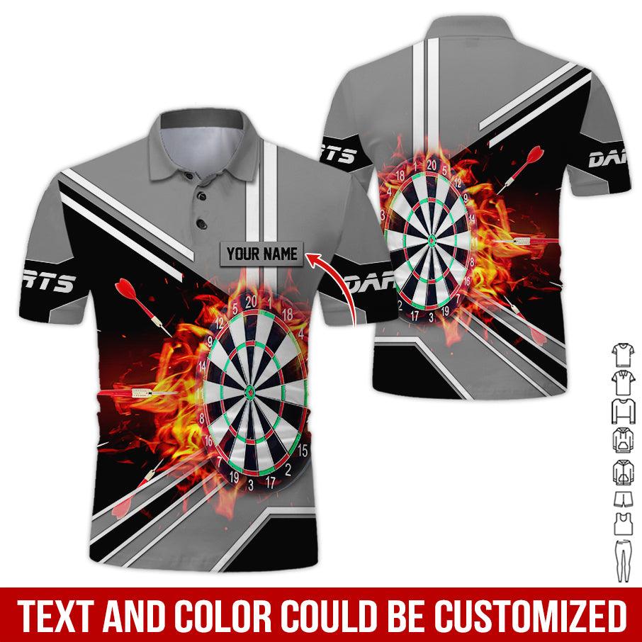 Customized Name Darts Polo Shirt, Personalized Name Darts Board Flame Polo Shirt For Men - Perfect Gift For Darts Lovers, Darts Players - Amzanimalsgift
