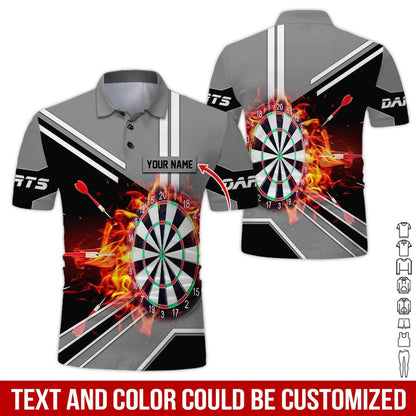 Customized Name Darts Polo Shirt, Personalized Name Darts Board Flame Polo Shirt For Men - Perfect Gift For Darts Lovers, Darts Players - Amzanimalsgift
