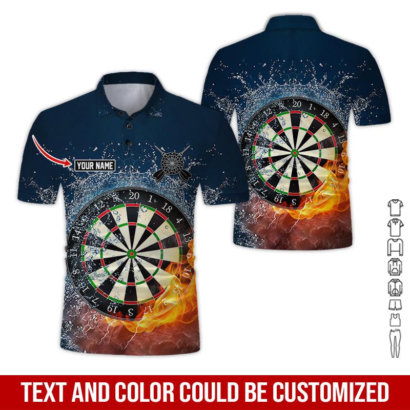 Customized Name Darts Polo Shirt, Personalized Name Darts Fire And Water Polo Shirt For Men - Perfect Gift For Darts Lovers, Darts Players - Amzanimalsgift