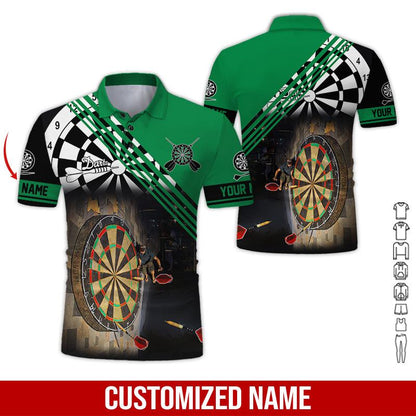 Customized Name Darts Polo Shirt, Personalized Name Love Trumpet Darts Polo Shirt For Men - Perfect Gift For Darts Lovers, Darts Players - Amzanimalsgift