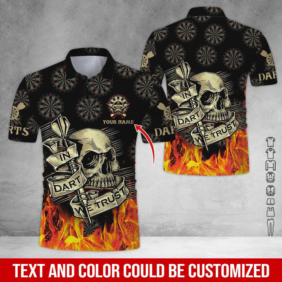 Customized Name Darts Polo Shirt, Personalized Name Skull In Dart We Trust Darts Polo Shirt For Men - Perfect Gift For Darts Lovers, Darts Players - Amzanimalsgift