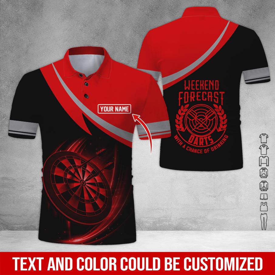 Customized Name Darts Polo Shirt, Personalized Name Weekend Forecast Darts Polo Shirt For Men - Perfect Gift For Darts Lovers, Darts Players - Amzanimalsgift