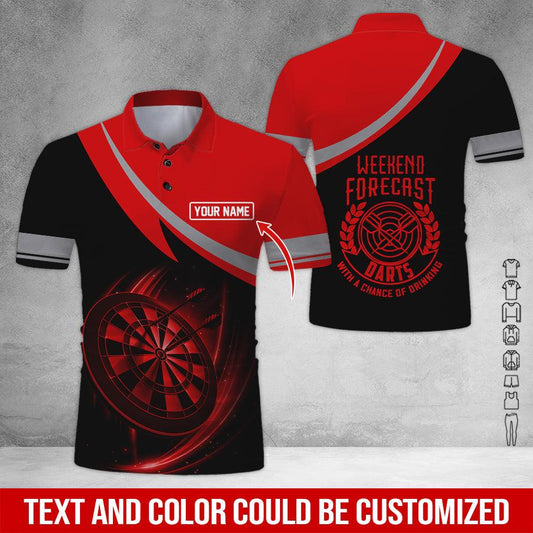 Customized Name Darts Polo Shirt, Personalized Name Weekend Forecast Darts Polo Shirt For Men - Perfect Gift For Darts Lovers, Darts Players - Amzanimalsgift
