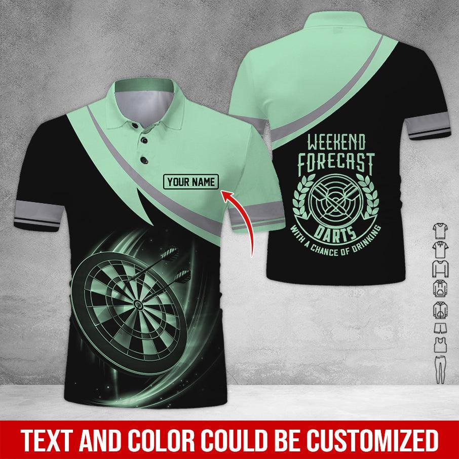 Customized Name Darts Polo Shirt, Personalized Name Weekend Forecast Darts Polo Shirt For Men - Perfect Gift For Darts Lovers, Darts Players - Amzanimalsgift