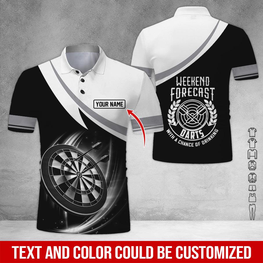 Customized Name Darts Polo Shirt, Personalized Name Weekend Forecast Darts Polo Shirt For Men - Perfect Gift For Darts Lovers, Darts Players - Amzanimalsgift