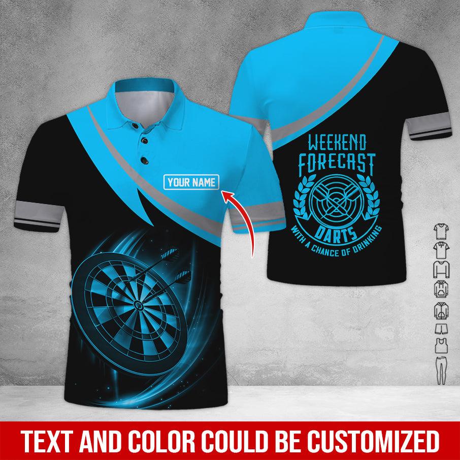 Customized Name Darts Polo Shirt, Personalized Name Weekend Forecast Darts Polo Shirt For Men - Perfect Gift For Darts Lovers, Darts Players - Amzanimalsgift