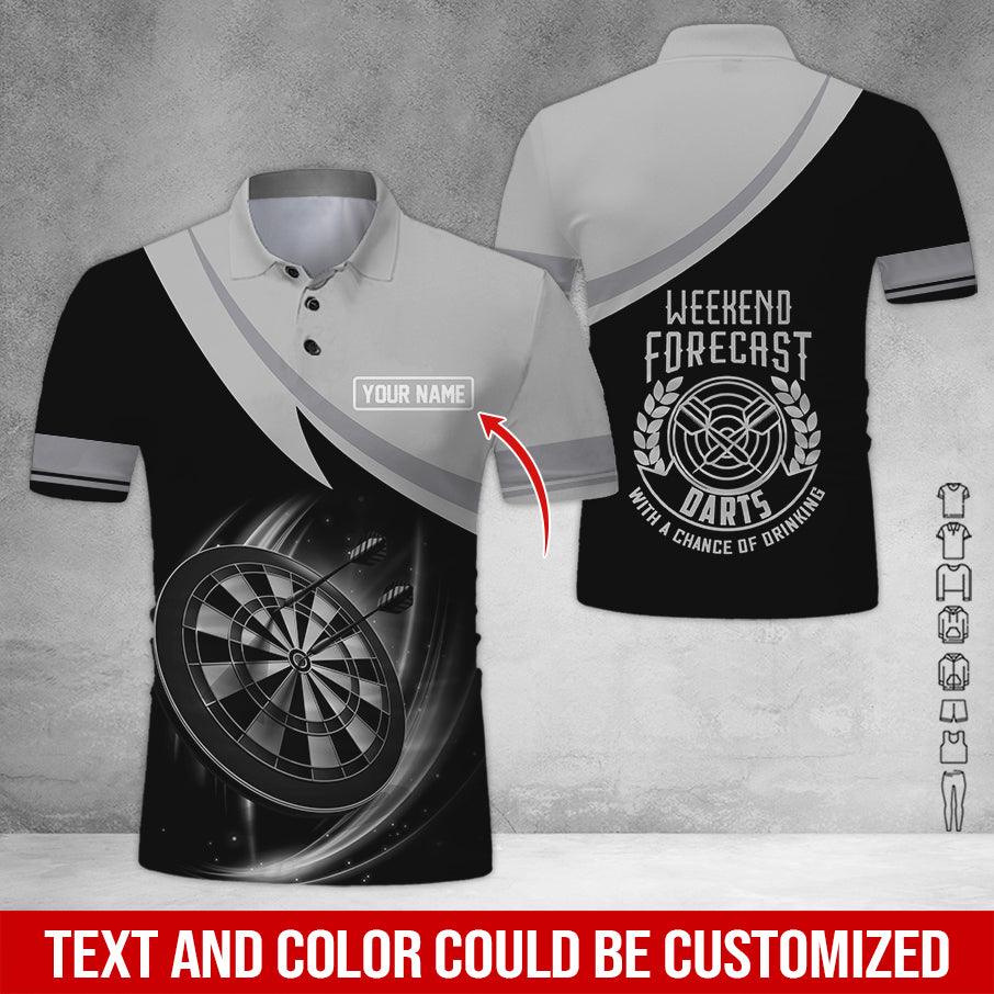 Customized Name Darts Polo Shirt, Personalized Name Weekend Forecast Darts Polo Shirt For Men - Perfect Gift For Darts Lovers, Darts Players - Amzanimalsgift