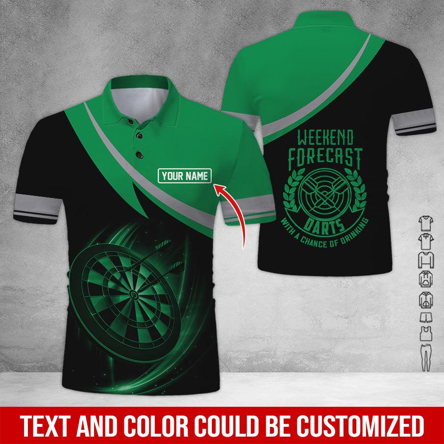 Customized Name Darts Polo Shirt, Personalized Name Weekend Forecast Darts Polo Shirt For Men - Perfect Gift For Darts Lovers, Darts Players - Amzanimalsgift