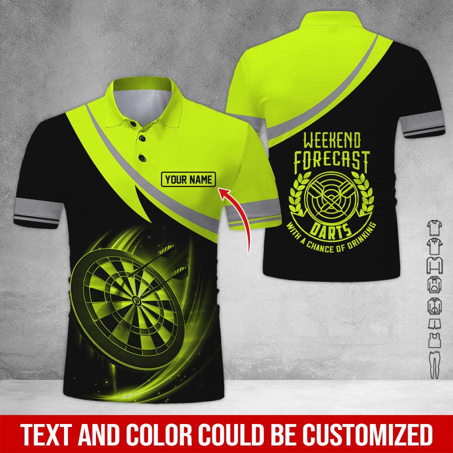 Customized Name Darts Polo Shirt, Personalized Name Weekend Forecast Darts Polo Shirt For Men - Perfect Gift For Darts Lovers, Darts Players - Amzanimalsgift