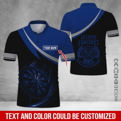 Customized Name Darts Polo Shirt, Personalized Name Weekend Forecast Darts Polo Shirt For Men - Perfect Gift For Darts Lovers, Darts Players - Amzanimalsgift