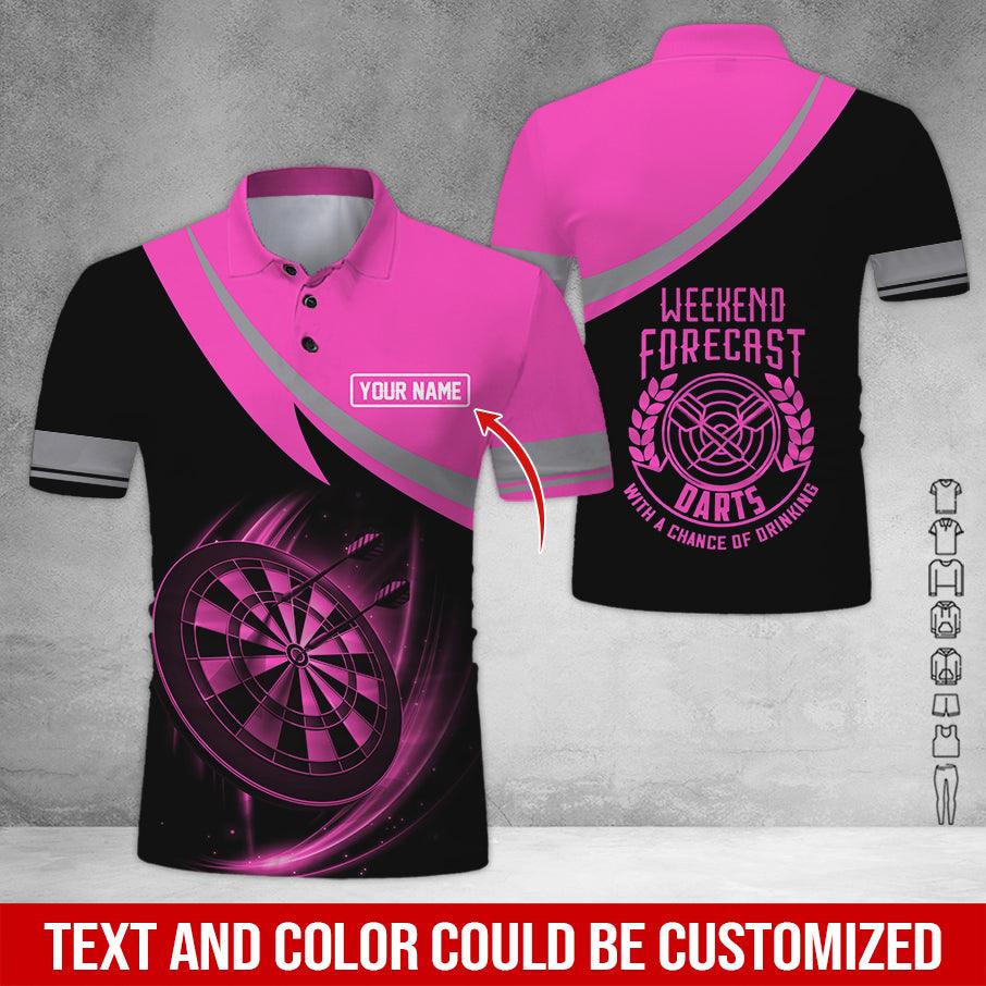 Customized Name Darts Polo Shirt, Personalized Name Weekend Forecast Darts Polo Shirt For Men - Perfect Gift For Darts Lovers, Darts Players - Amzanimalsgift