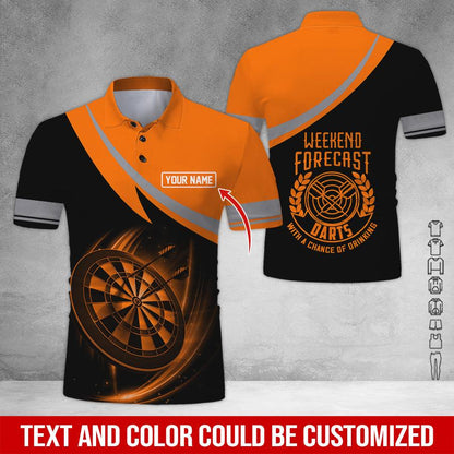 Customized Name Darts Polo Shirt, Personalized Name Weekend Forecast Darts Polo Shirt For Men - Perfect Gift For Darts Lovers, Darts Players - Amzanimalsgift