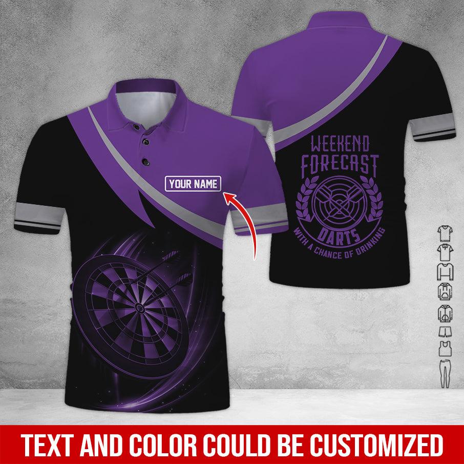 Customized Name Darts Polo Shirt, Personalized Name Weekend Forecast Darts Polo Shirt For Men - Perfect Gift For Darts Lovers, Darts Players - Amzanimalsgift