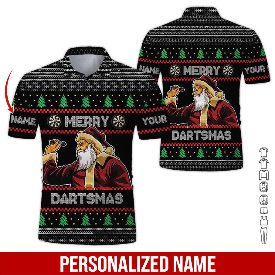 Customized Name Darts Polo Shirt, Personalized Santa Clause Darts Uniforms Polo Shirt For Men - Perfect Gift For Darts Lovers, Darts Team Players - Amzanimalsgift
