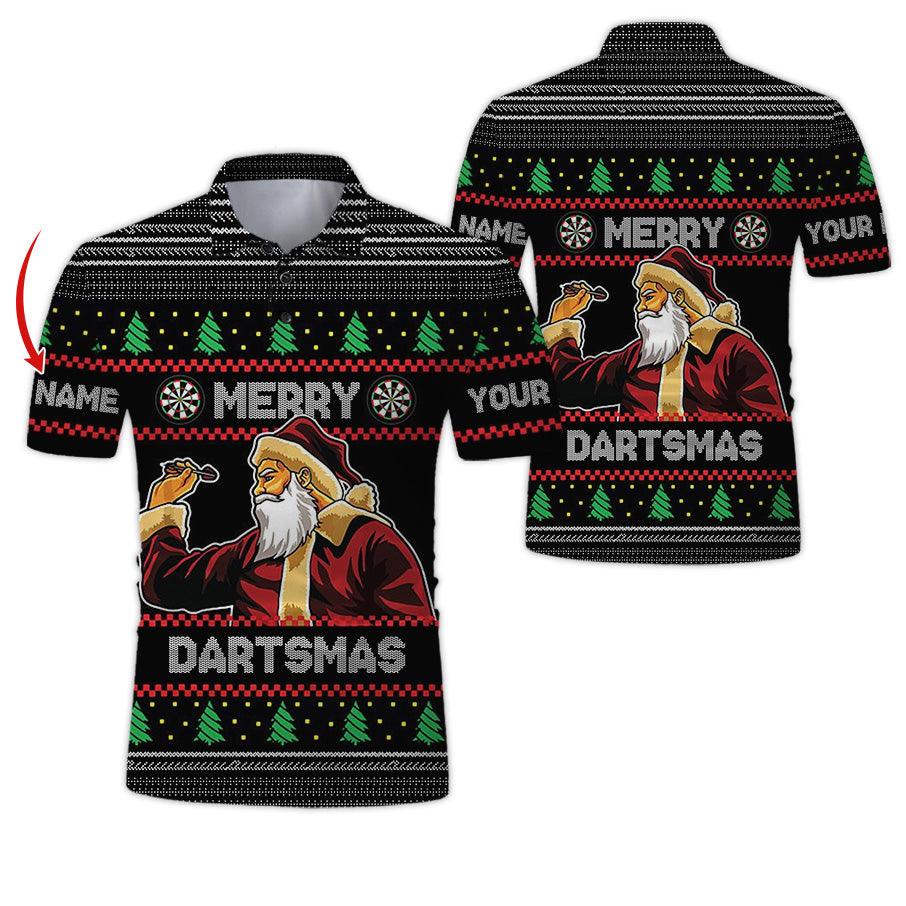 Customized Name Darts Polo Shirt, Personalized Santa Clause Darts Uniforms Polo Shirt For Men - Perfect Gift For Darts Lovers, Darts Team Players - Amzanimalsgift