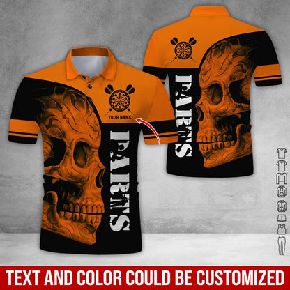Customized Name Darts Polo Shirt, Personalized Skull Darts Uniforms Polo Shirt For Men - Perfect Gift For Darts Lovers, Darts Team Players - Amzanimalsgift