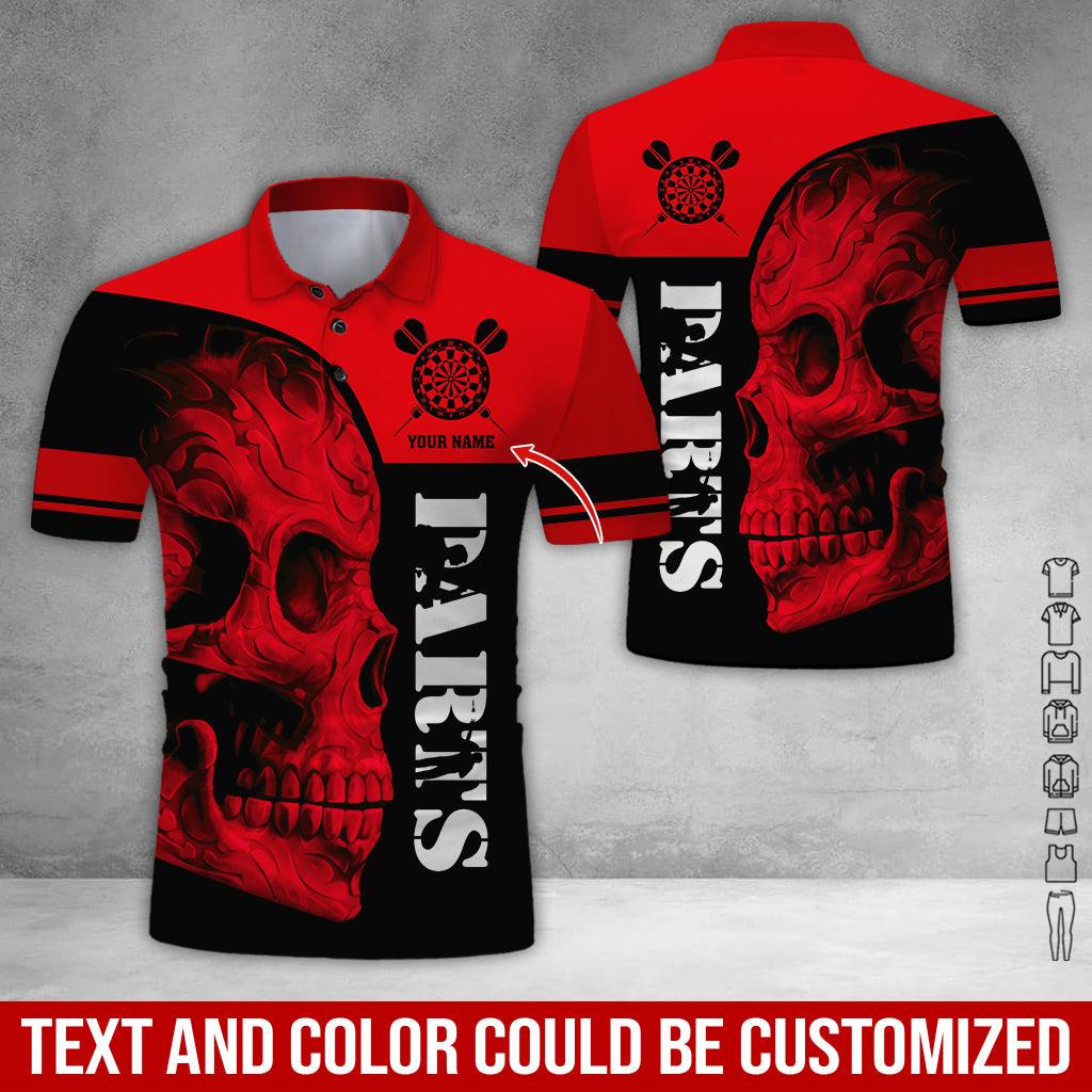 Customized Name Darts Polo Shirt, Personalized Skull Darts Uniforms Polo Shirt For Men - Perfect Gift For Darts Lovers, Darts Team Players - Amzanimalsgift