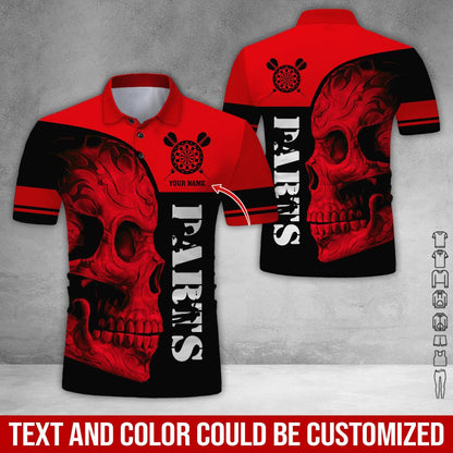 Customized Name Darts Polo Shirt, Personalized Skull Darts Uniforms Polo Shirt For Men - Perfect Gift For Darts Lovers, Darts Team Players - Amzanimalsgift