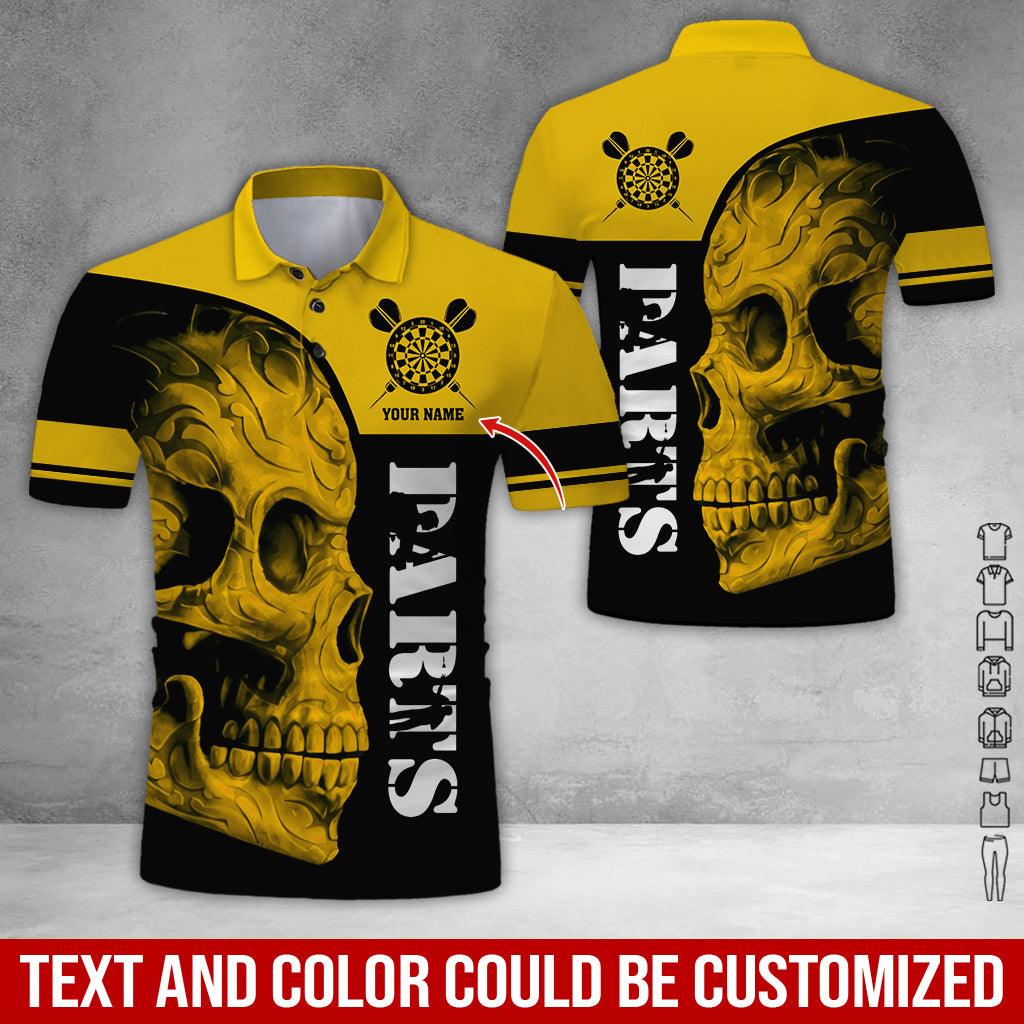 Customized Name Darts Polo Shirt, Personalized Skull Darts Uniforms Polo Shirt For Men - Perfect Gift For Darts Lovers, Darts Team Players - Amzanimalsgift