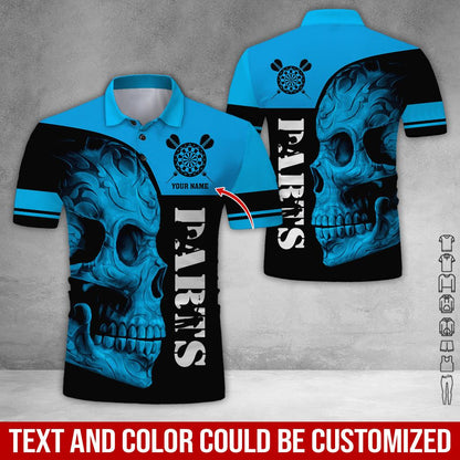 Customized Name Darts Polo Shirt, Personalized Skull Darts Uniforms Polo Shirt For Men - Perfect Gift For Darts Lovers, Darts Team Players - Amzanimalsgift