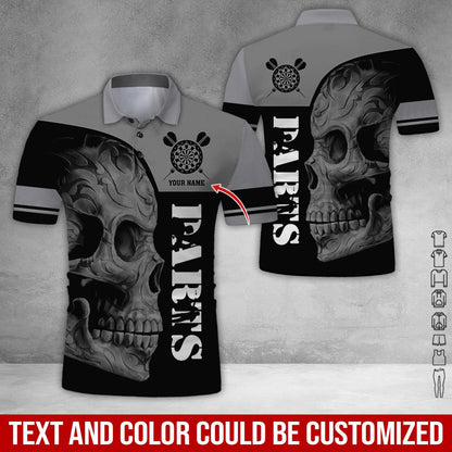 Customized Name Darts Polo Shirt, Personalized Skull Darts Uniforms Polo Shirt For Men - Perfect Gift For Darts Lovers, Darts Team Players - Amzanimalsgift