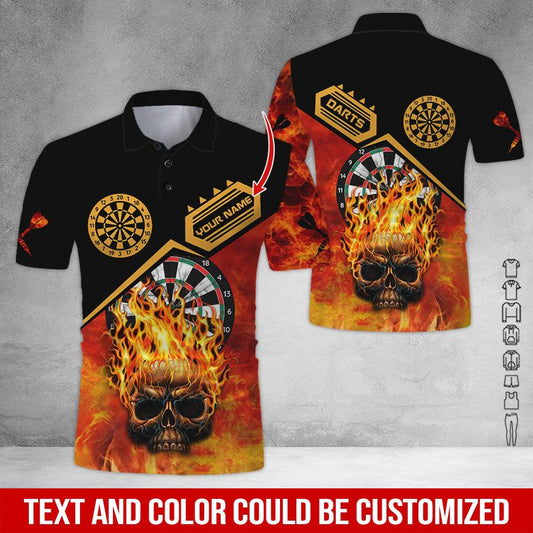 Customized Name Darts Polo Shirt, Skull Flame Personalized Name Darts Polo Shirt For Men - Perfect Gift For Darts Lovers, Darts Players - Amzanimalsgift