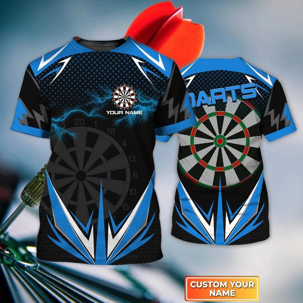 Customized Name Darts T Shirt, Blue Darts Lightning Shirt, Personalized Name T Shirt For Men - Perfect Gift For Darts Game Lovers, Darts Players - Amzanimalsgift