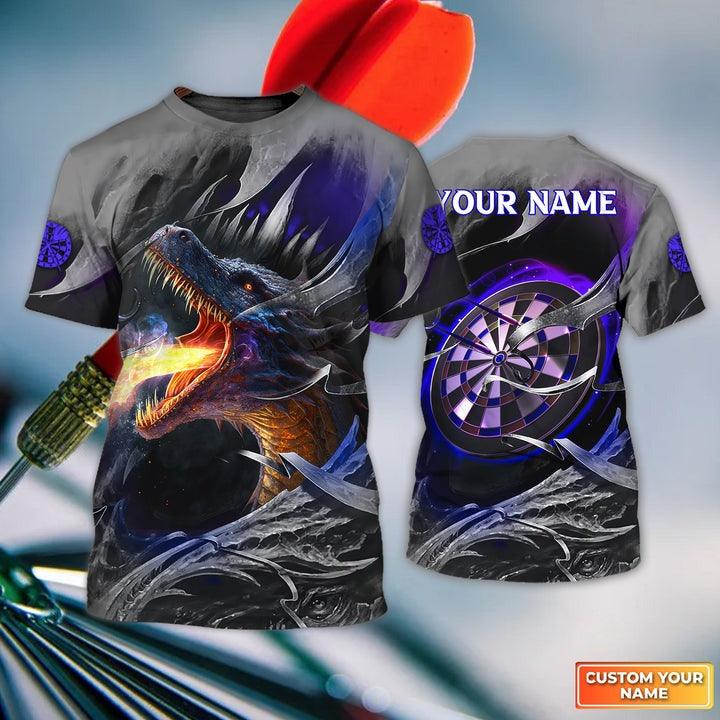 Customized Name Darts T Shirt, Bullseye Dartboard Personalized Flame Dragon And Darts T Shirt For Men - Perfect Gift For Darts Lovers, Darts Players - Amzanimalsgift